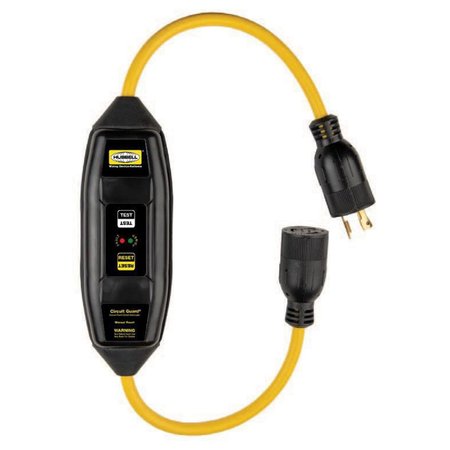 HUBBELL WIRING DEVICE-KELLEMS Portable GFCI, 20 AMP, 125 Volt, Self Test, Manual Set, 25 FT Cord, Triple Tap, Yellow GFPILST20125LKM